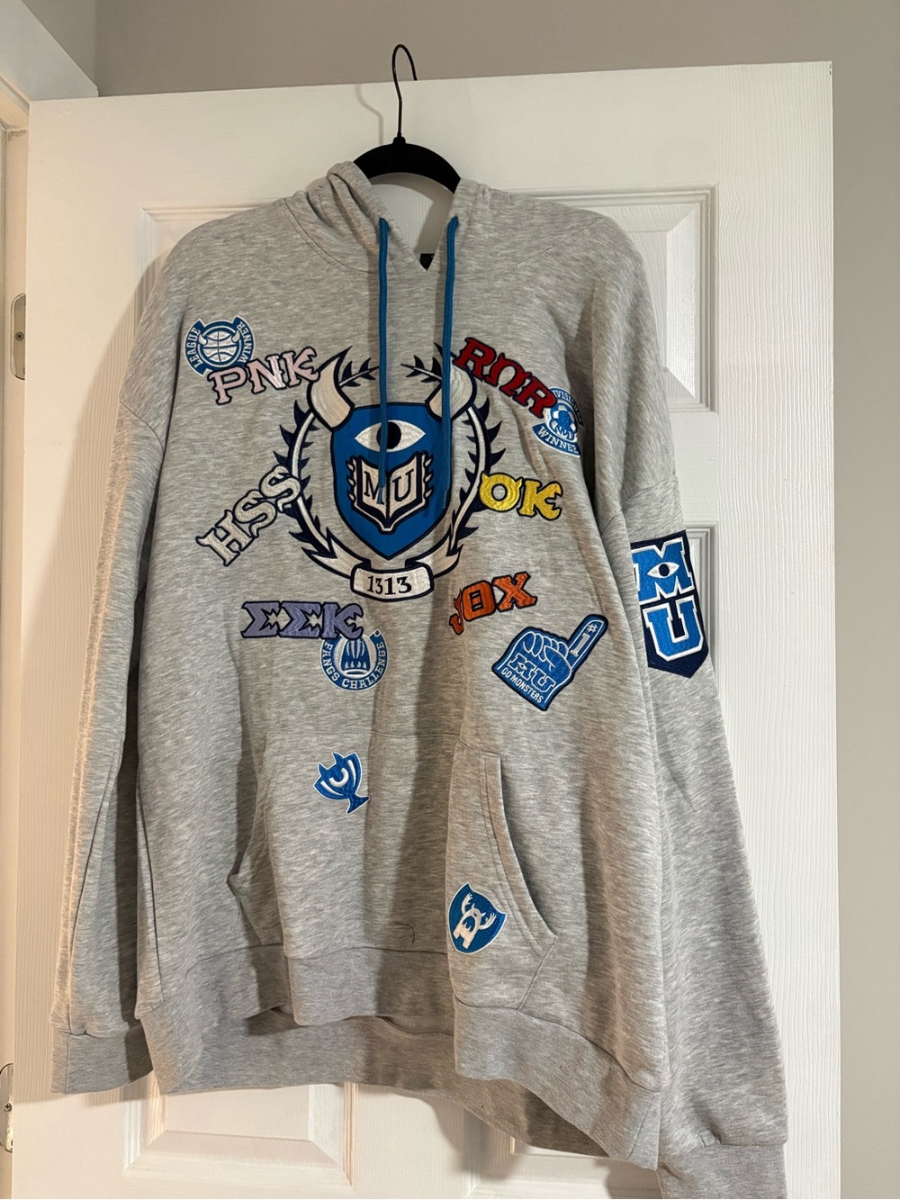 Pixar Grey Graphic Hoodie Sweatshirt with Blue Accents
